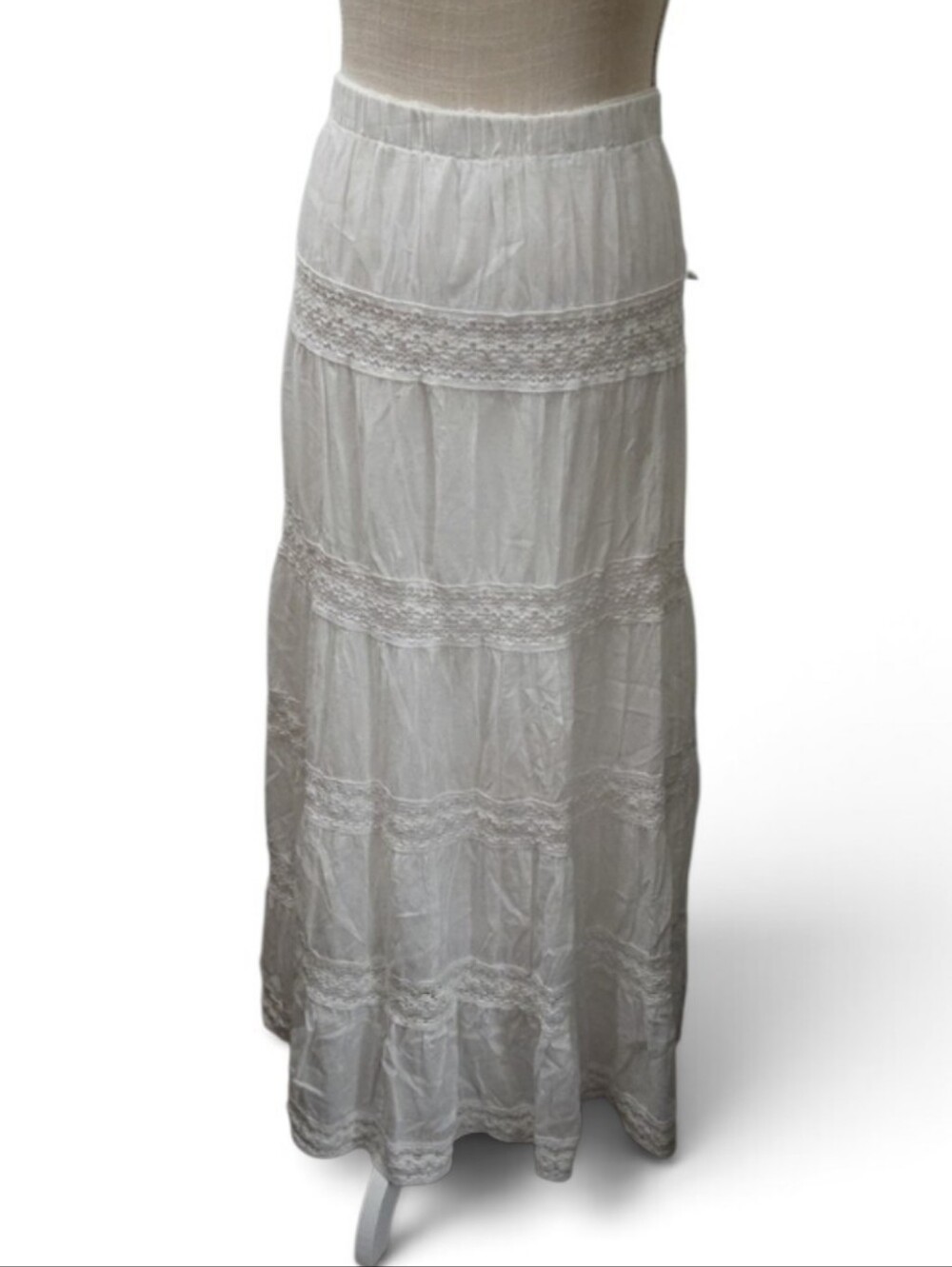 NWT Madison White Tiered Lace-Trim Maxi Skirt